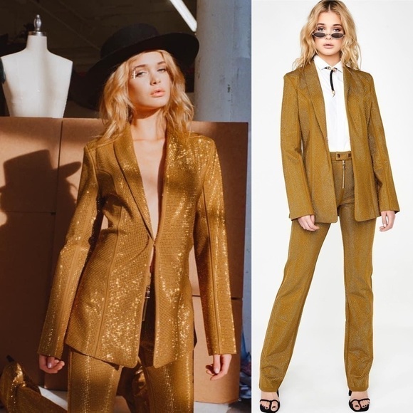 I.AM.GIA Mariah Rhinestone Encrusted Structured Blazer Jacket Gold NEW with tags - Picture 13 of 16